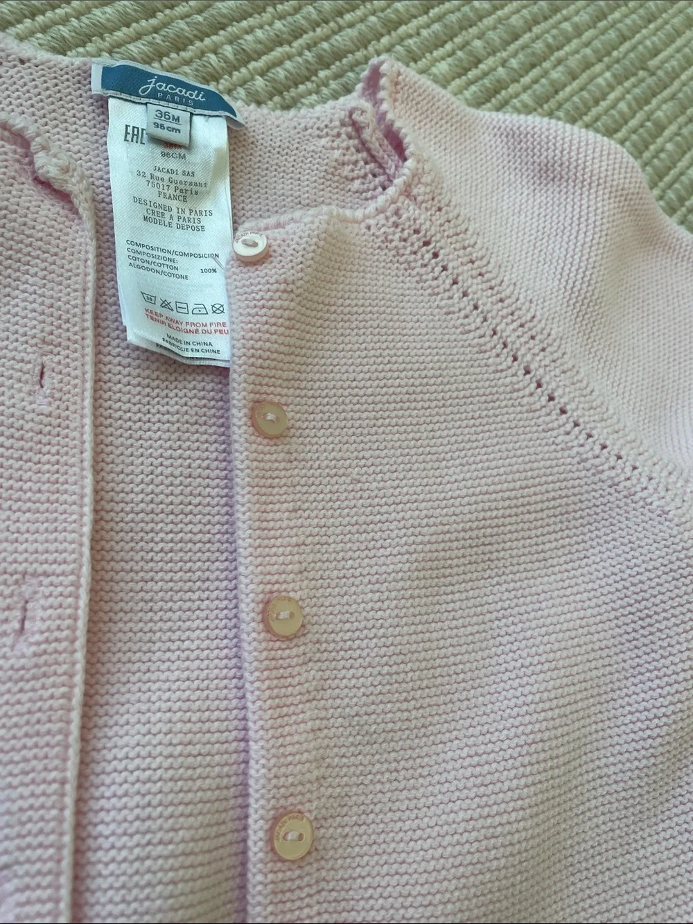Jacadi Pale Pink Scalloped Hem Knit Cardigan
